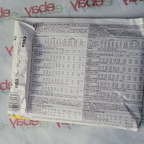 McCall's Adult Kids Animal Costumes Sewing Pattern 8953 Used 1997 Vintage - Picture 2 of 7